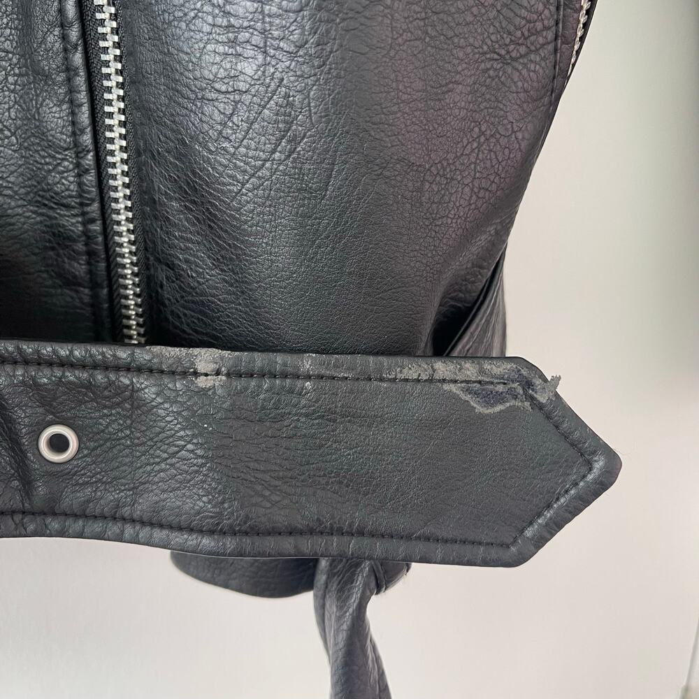Levi's Women's Large Black Faux Leather Moto Jacket Belted Biker Zip - Picture 8 of 16